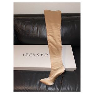 Casadei beige satin thigh high boots (size 40)